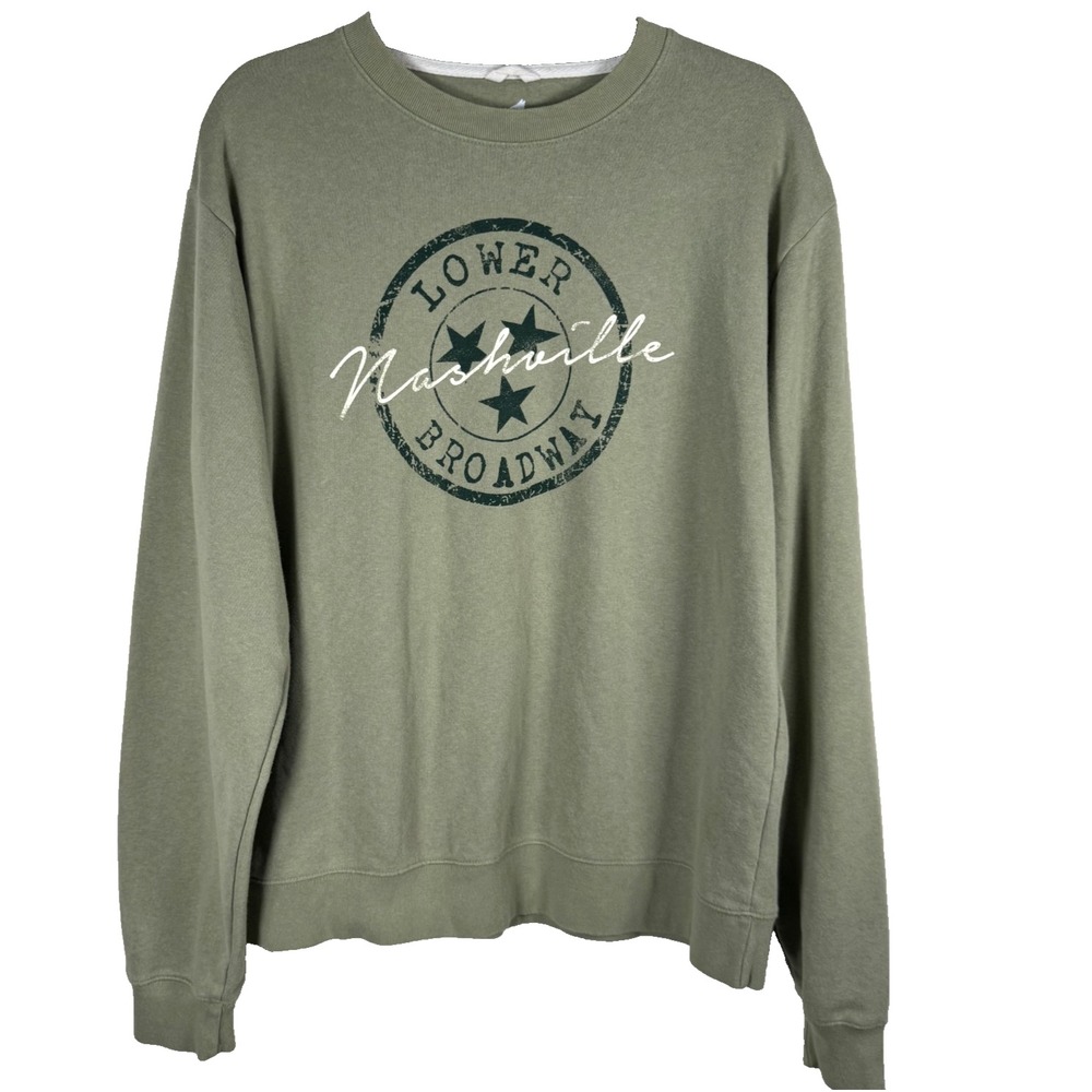 91 League Sweatshirt Men Large Green Nashville Lower Broadway Graphic